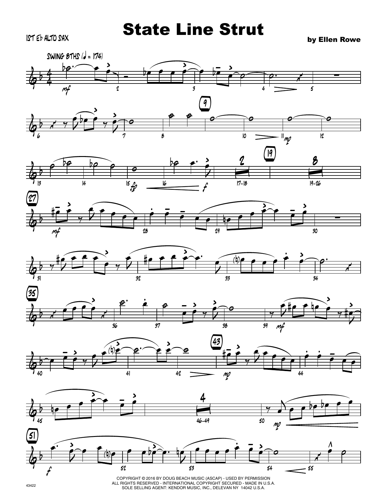 Download Ellen Row State Line Strut - 1st Eb Alto Saxophon Sheet Music