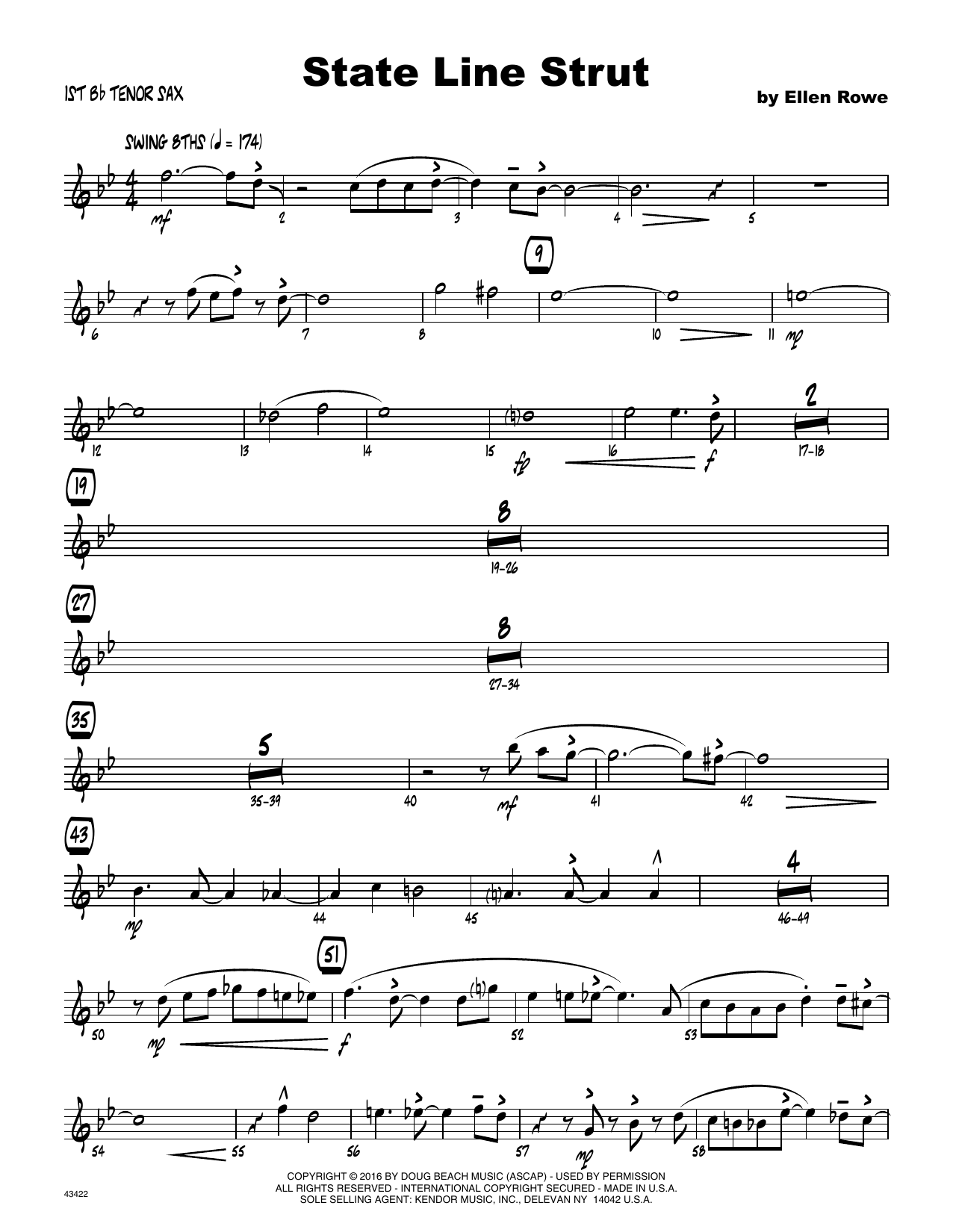 Download Ellen Row State Line Strut - 1st Tenor Saxophone Sheet Music