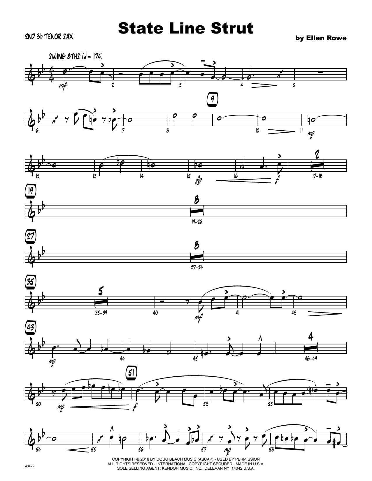 Download Ellen Row State Line Strut - 2nd Bb Tenor Saxopho Sheet Music
