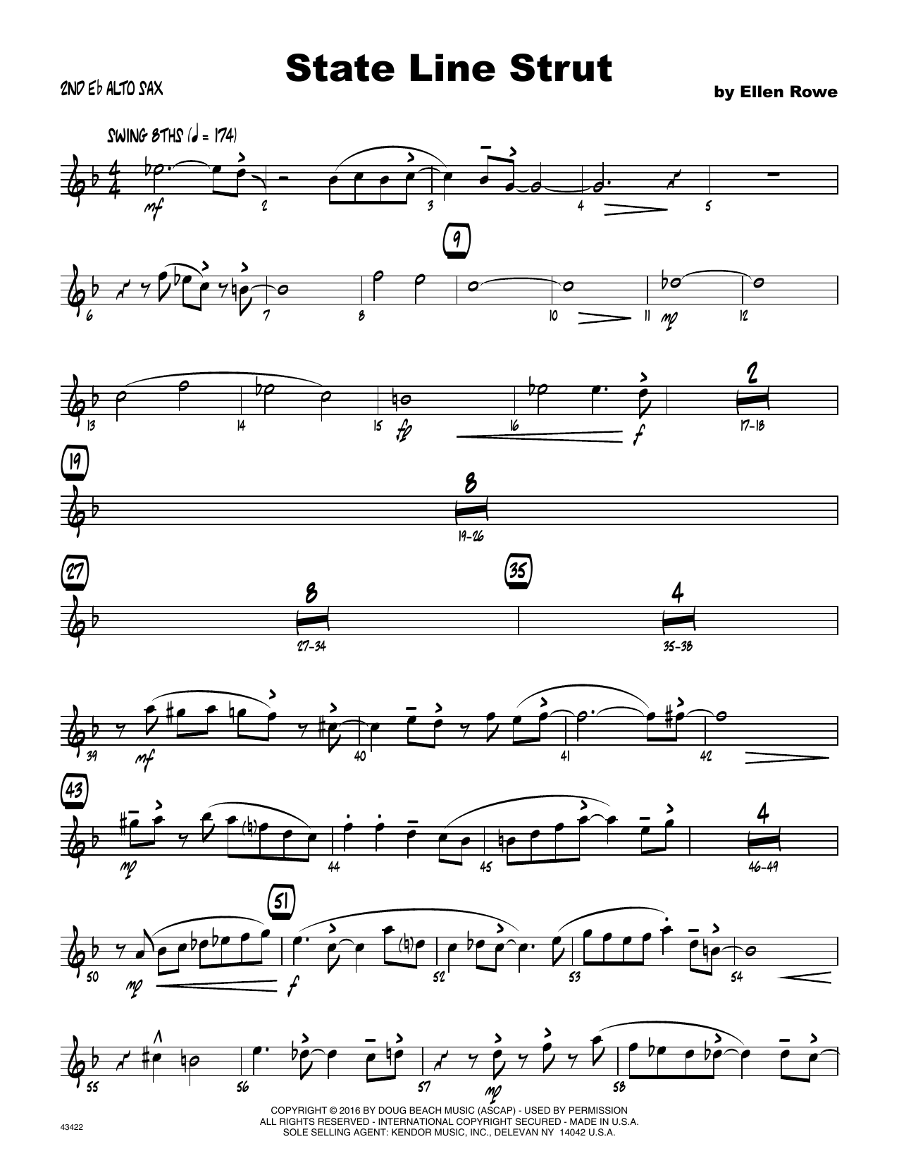 Download Ellen Row State Line Strut - 2nd Eb Alto Saxophon Sheet Music
