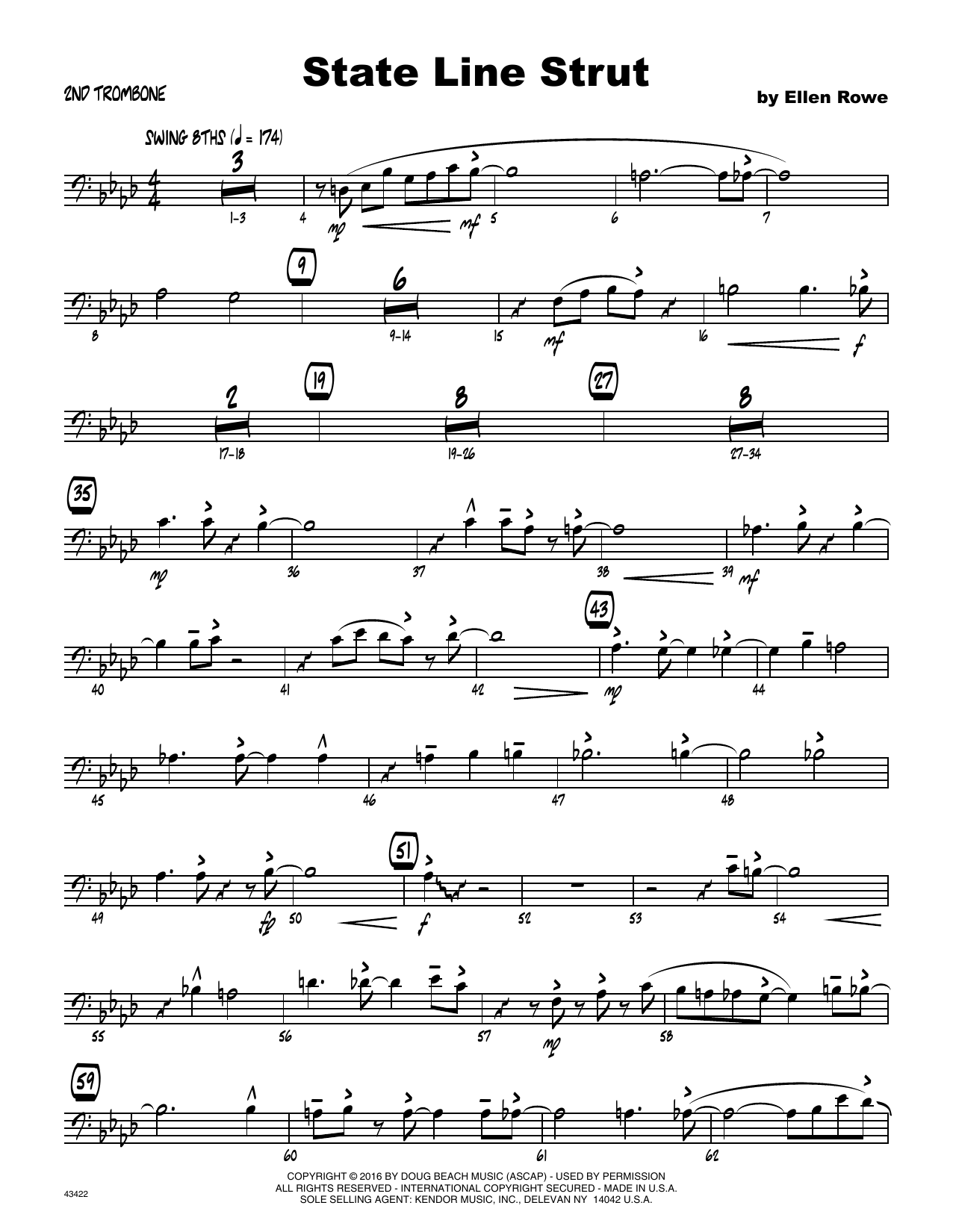 Download Ellen Row State Line Strut - 2nd Trombone Sheet Music