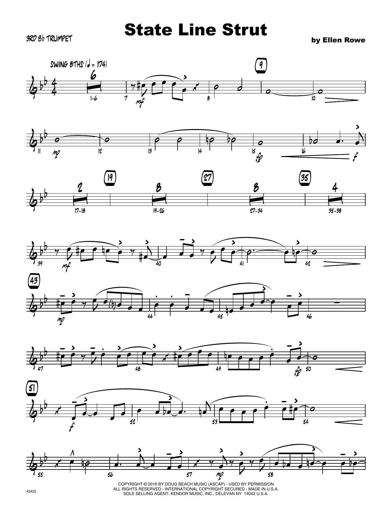 Download Ellen Row State Line Strut - 3rd Bb Trumpet Sheet Music