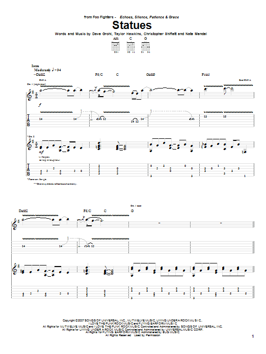 Download Foo Fighters Statues Sheet Music