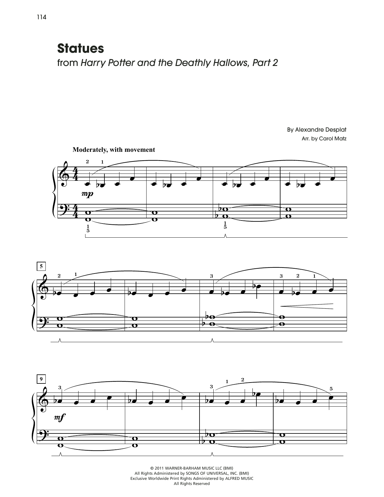 Download Alexandre Desplat Statues (from Harry Potter) (arr. Carol Sheet Music