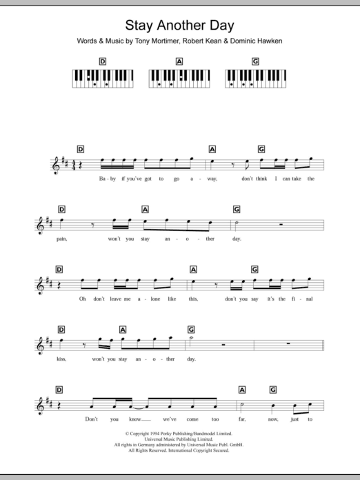 Download East 17 Stay Another Day Sheet Music