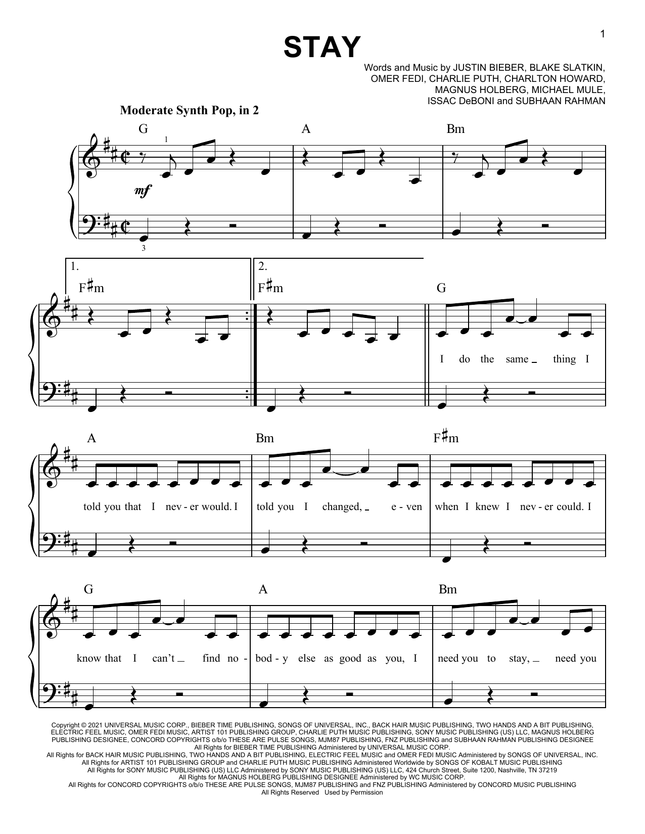 Download The Kid LAROI Stay (feat. Justin Bieber) Sheet Music
