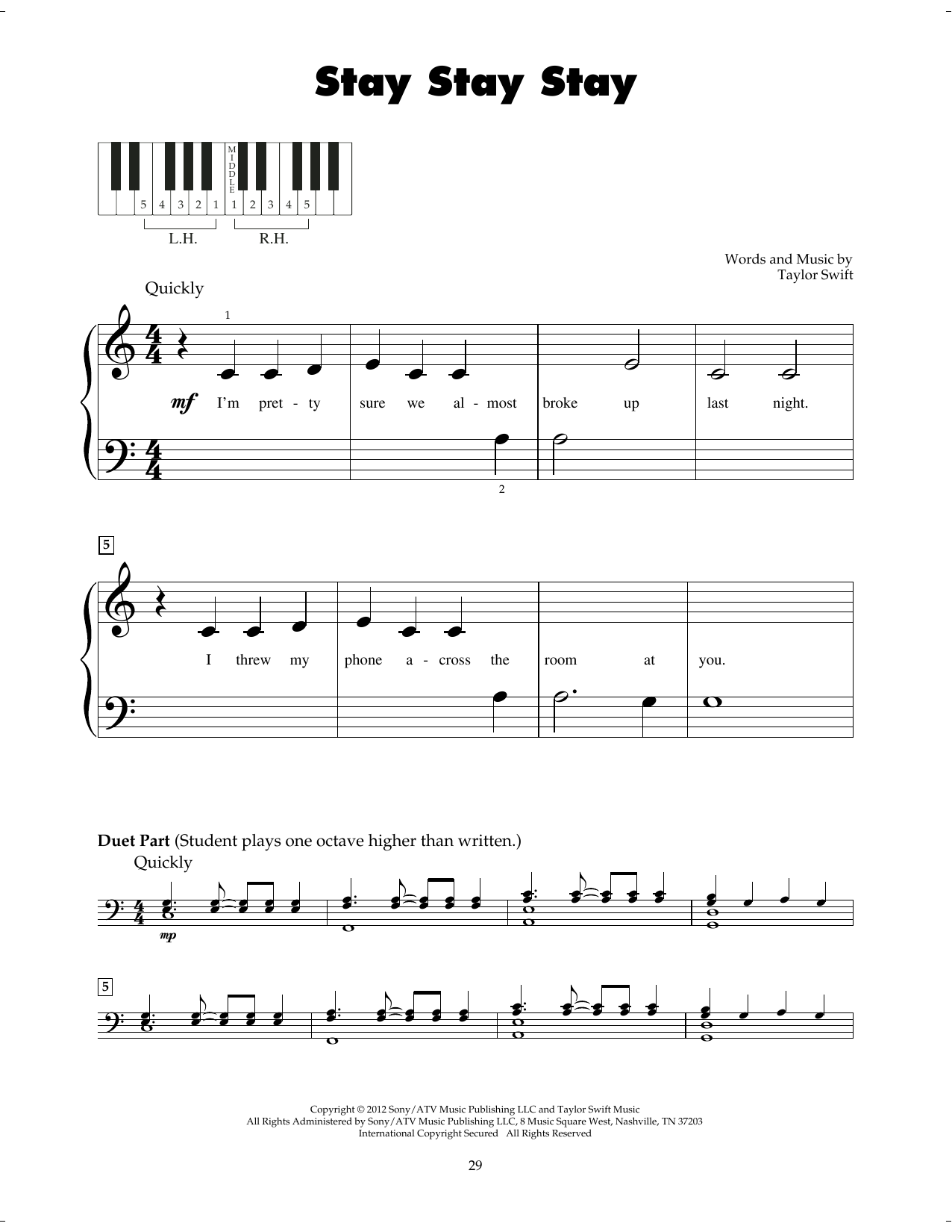 Download Taylor Swift Stay Stay Stay Sheet Music