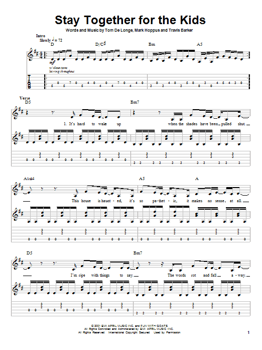 Download Blink-182 Stay Together For The Kids Sheet Music
