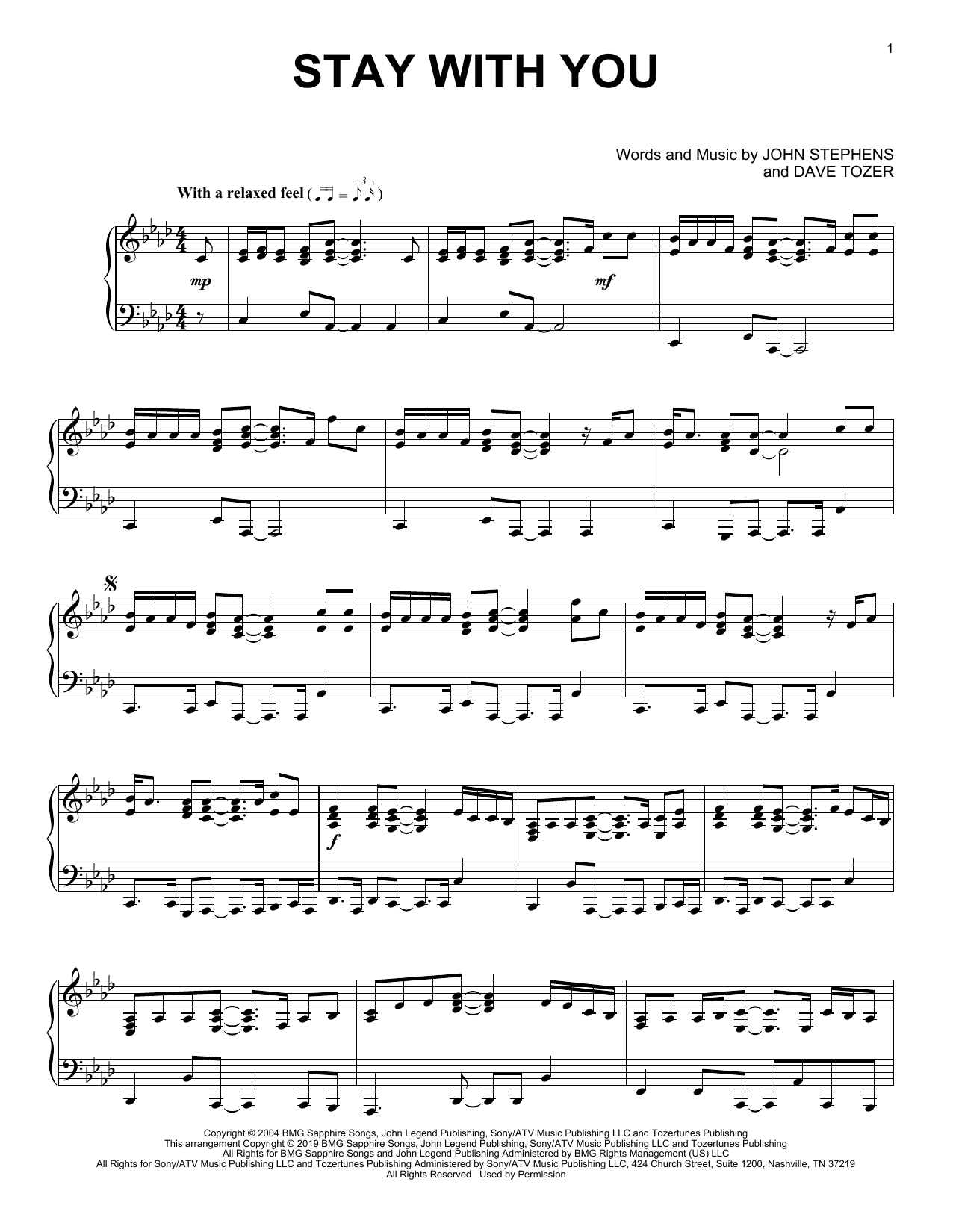 Download John Legend Stay With You Sheet Music