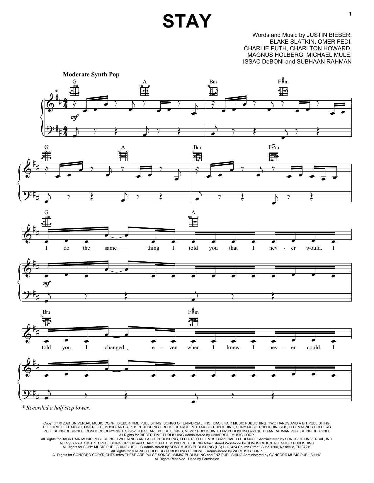 The Kid LAROI Stay (feat. Justin Bieber) sheet music notes printable PDF score
