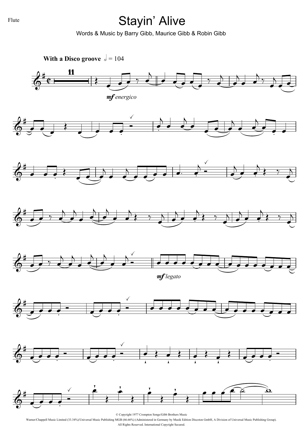 Download Bee Gees Stayin' Alive Sheet Music