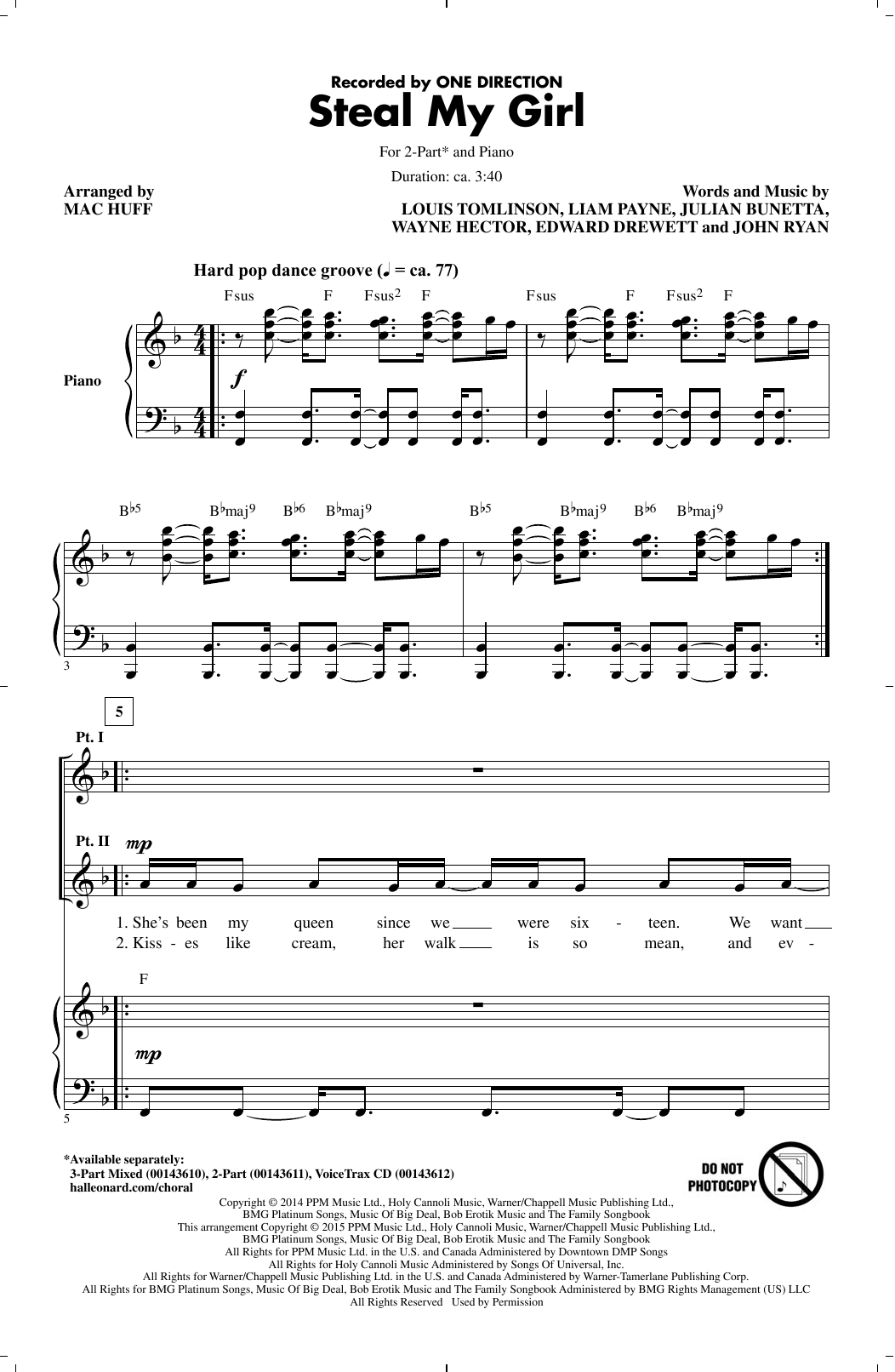 Download One Direction Steal My Girl (arr. Mac Huff) Sheet Music