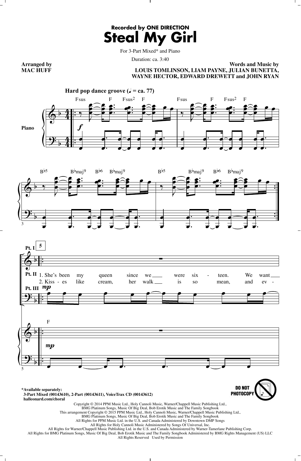 Download One Direction Steal My Girl (arr. Mac Huff) Sheet Music