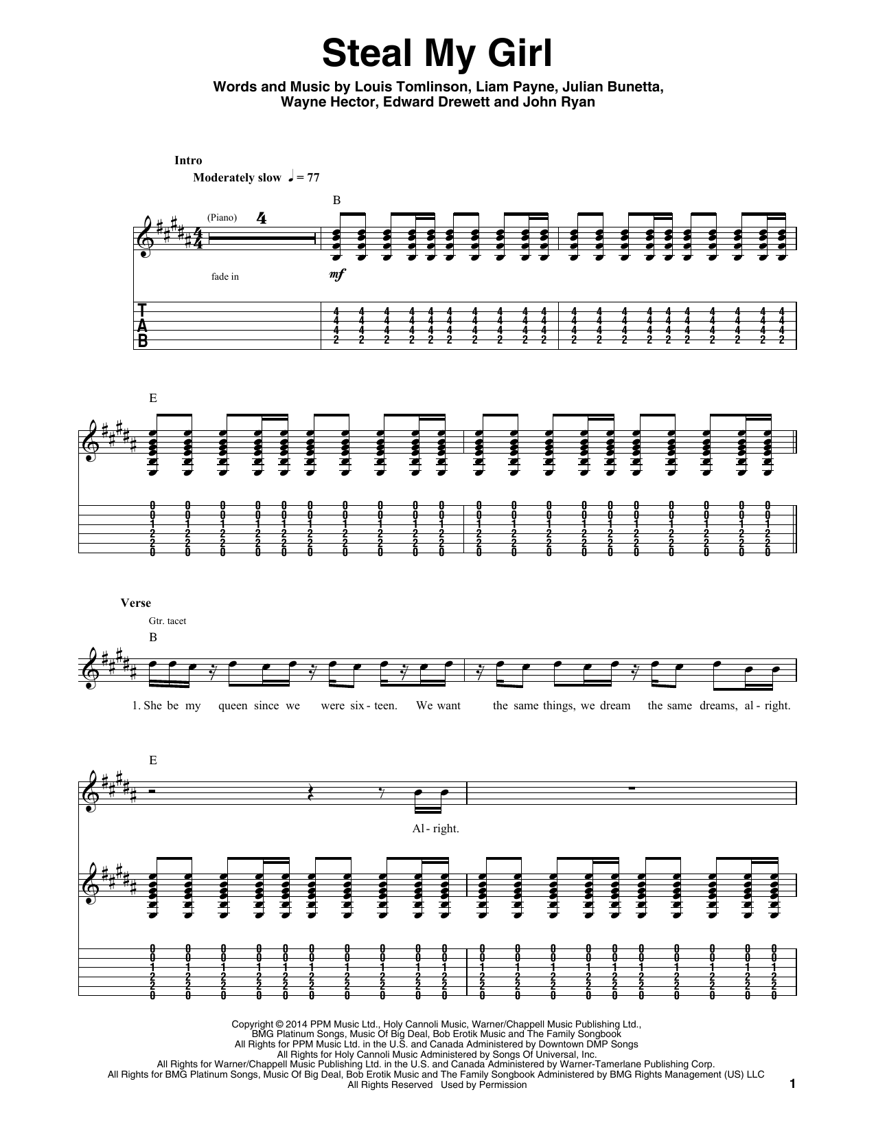 Download One Direction Steal My Girl Sheet Music