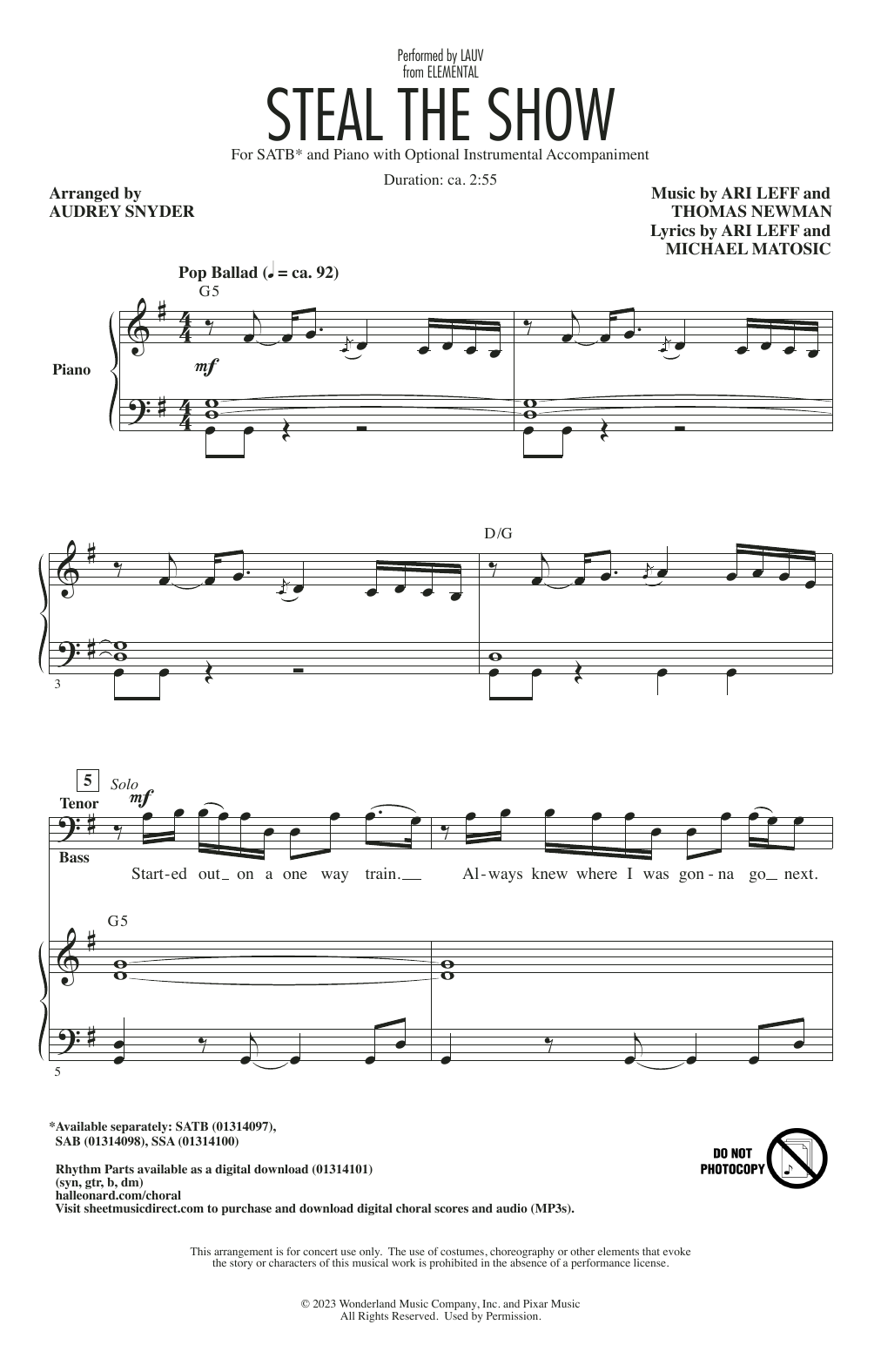 Download Lauv Steal The Show (from Elemental) (arr. A Sheet Music