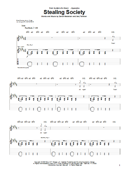 Download System Of A Down Stealing Society Sheet Music