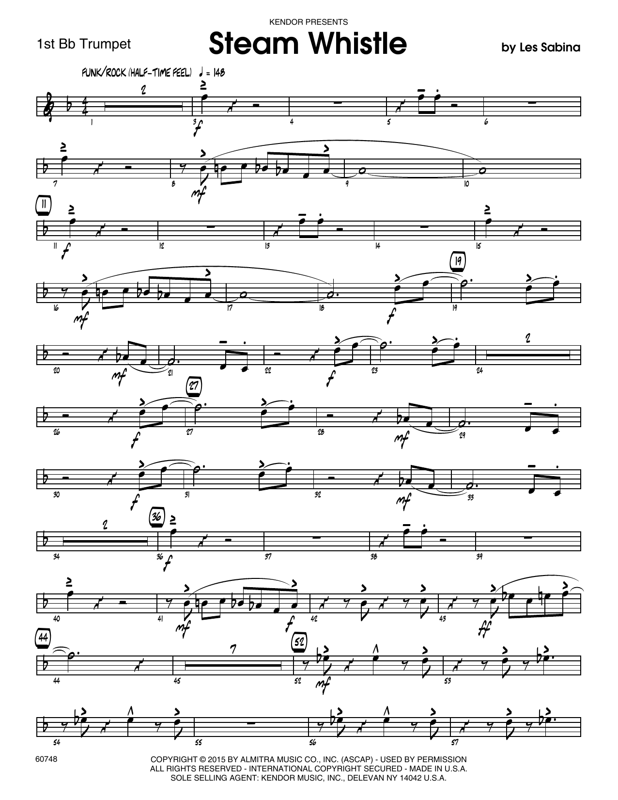 Download Les Sabina Steam Whistle - 1st Bb Trumpet Sheet Music