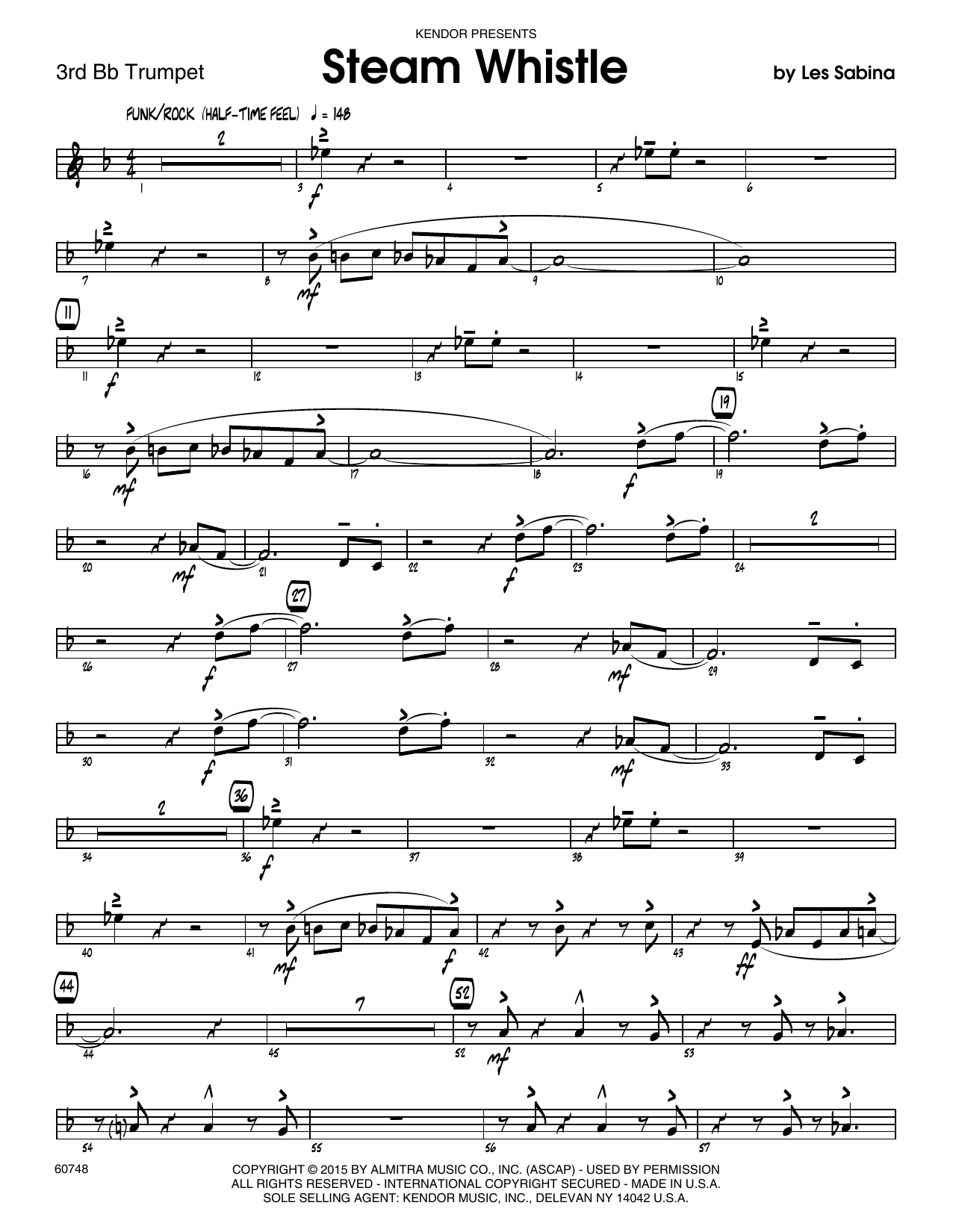 Download Les Sabina Steam Whistle - 3rd Bb Trumpet Sheet Music