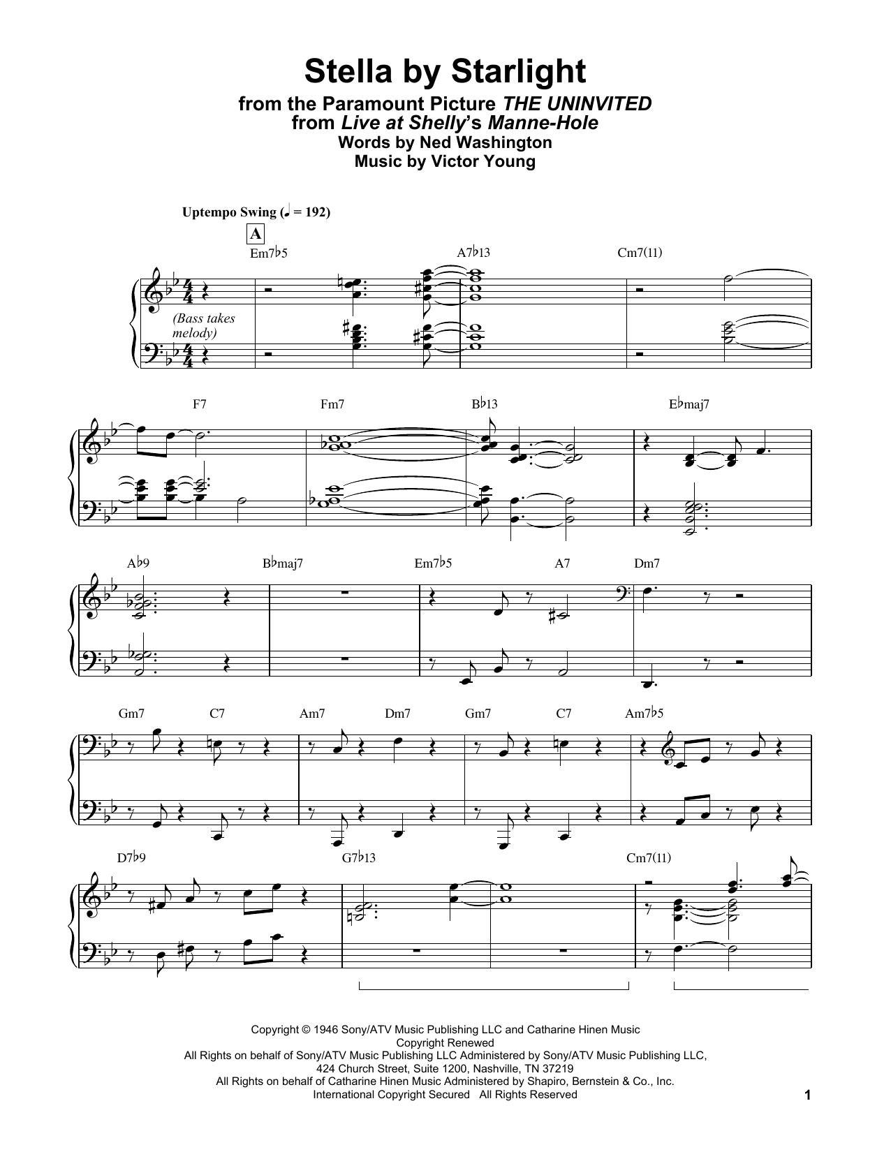 Download Bill Evans Stella By Starlight (from The Uninvited Sheet Music
