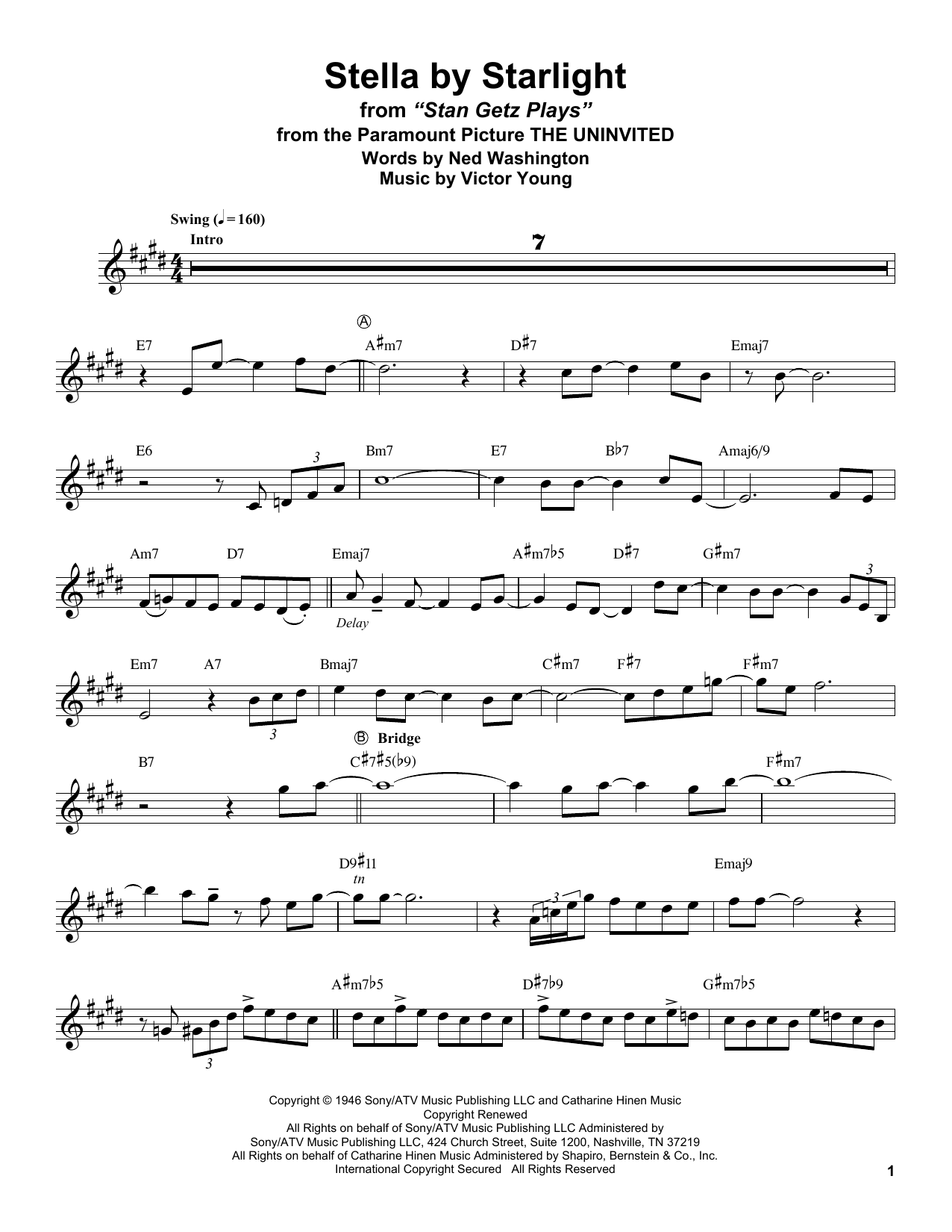 Download Stan Getz Stella By Starlight (from The Uninvited Sheet Music