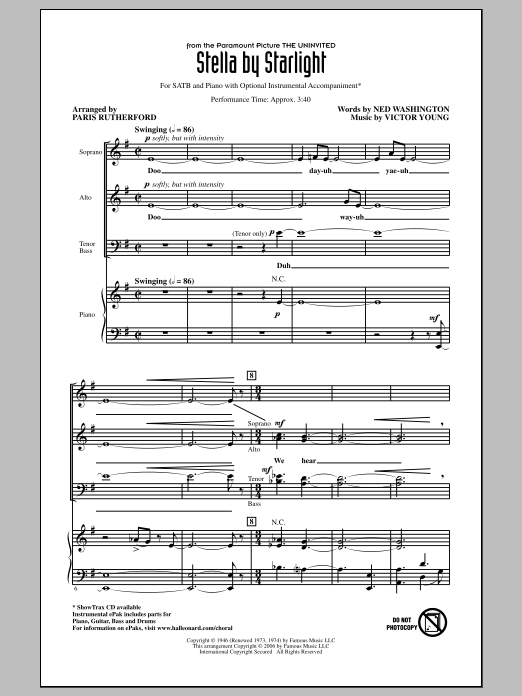 Download Ray Charles Stella By Starlight (arr. Paris Rutherf Sheet Music