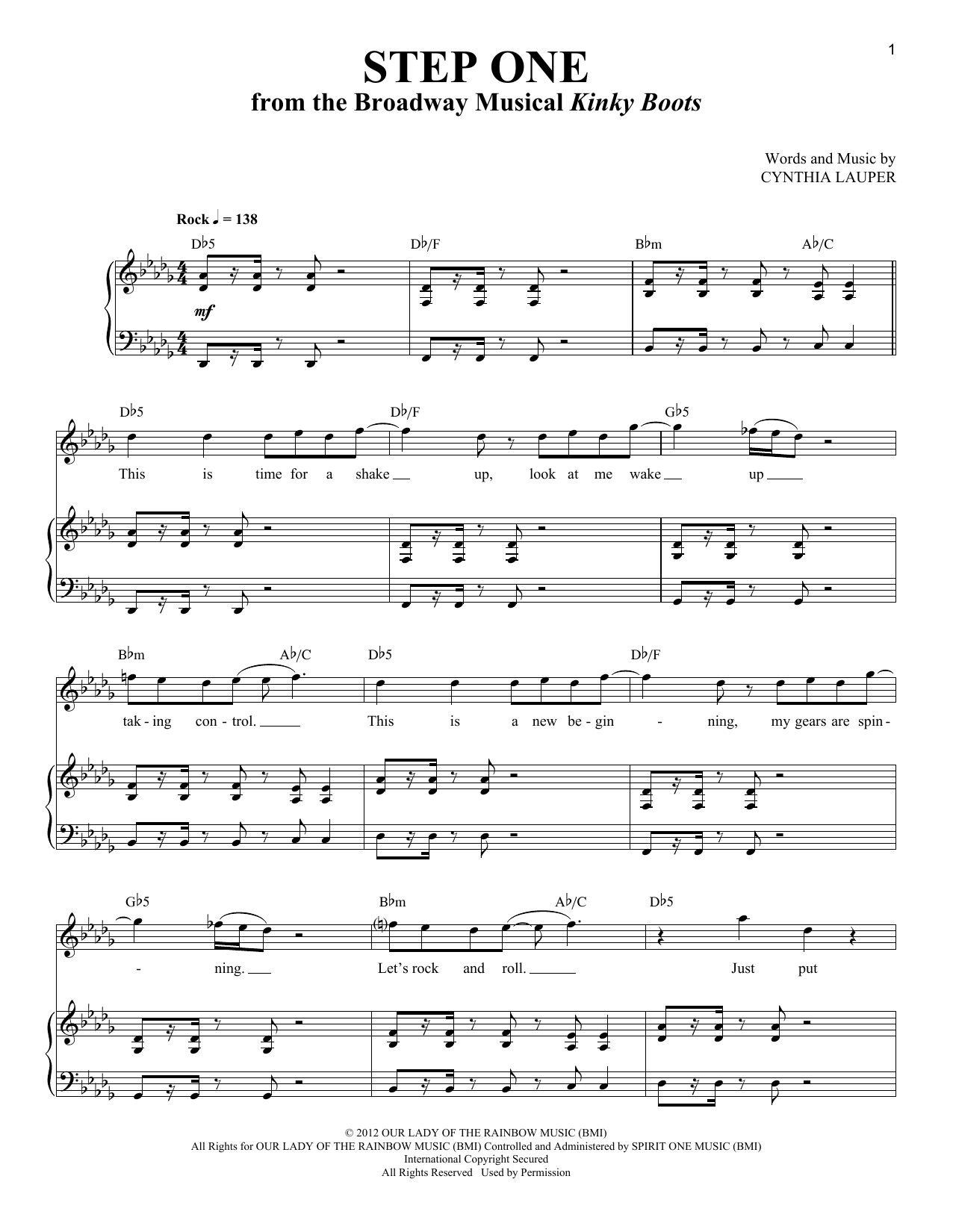 Download Cynthia Lauper Step One Sheet Music