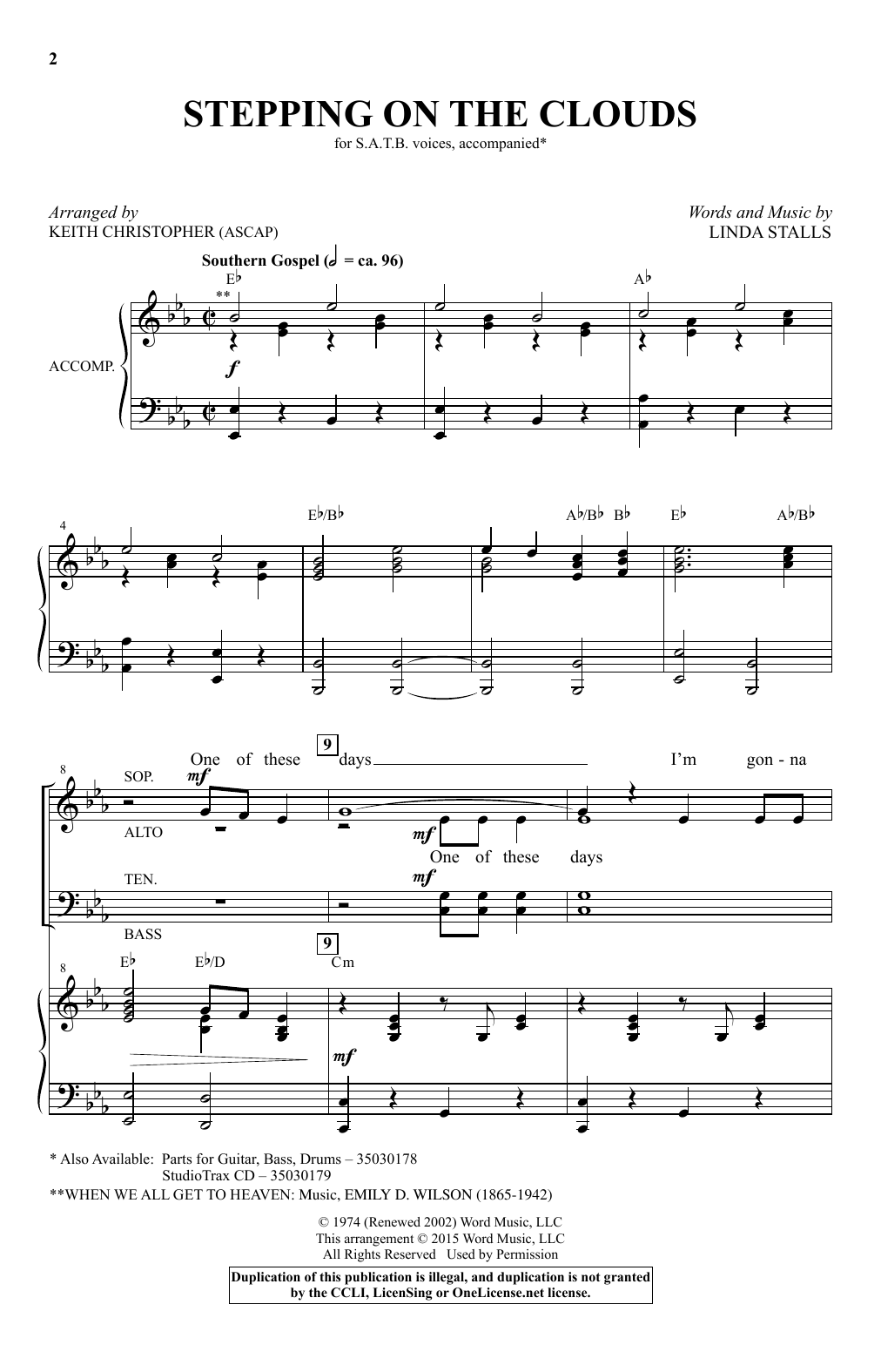 Download Keith Christopher Stepping On The Clouds Sheet Music
