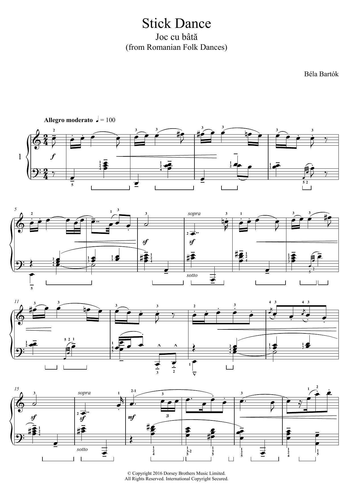 Download Bela Bartok Stick Dance (from Romanian Folk Dances) Sheet Music