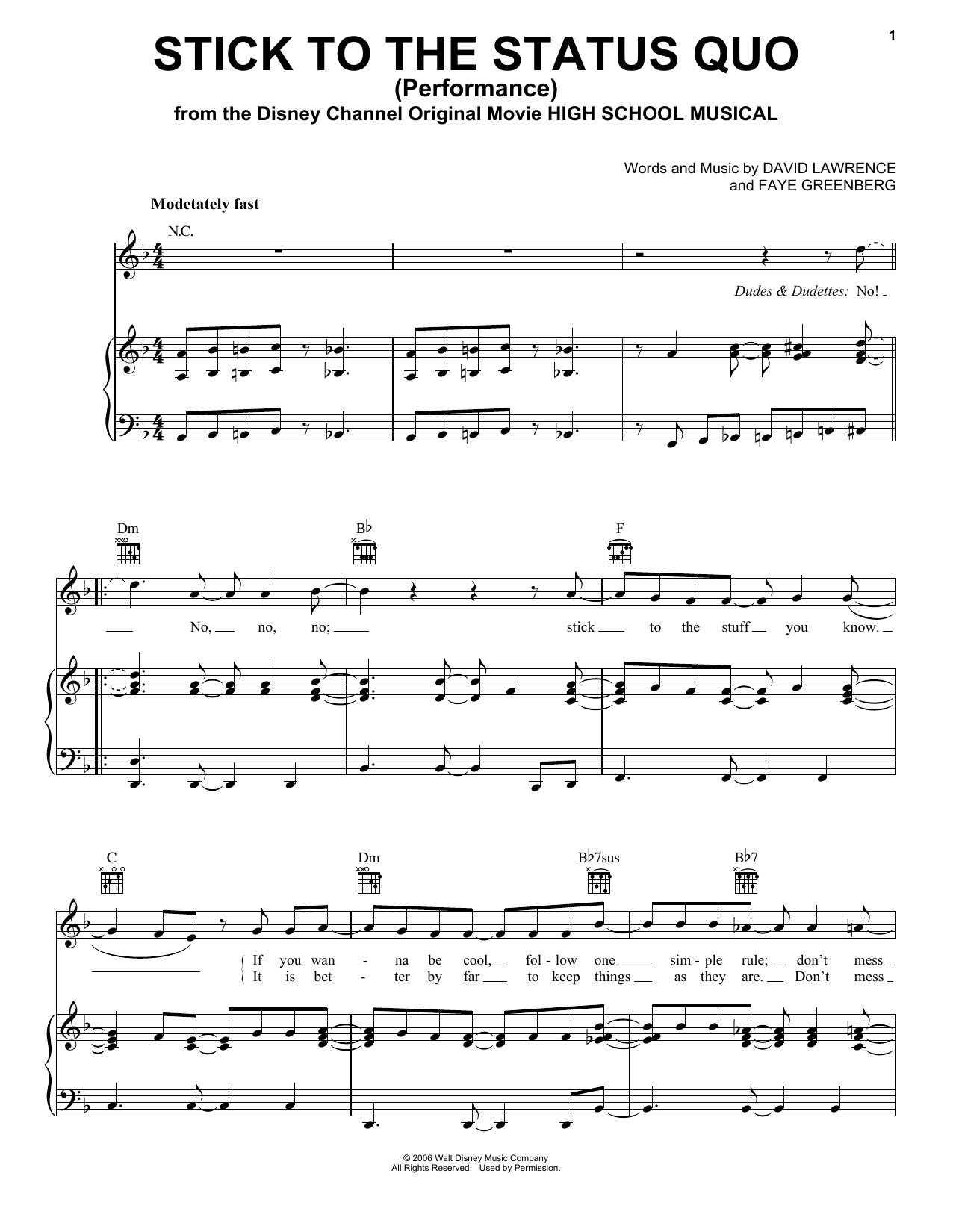 Download Cast of High School Musical: The Mus Stick To The Status Quo (from High Scho Sheet Music