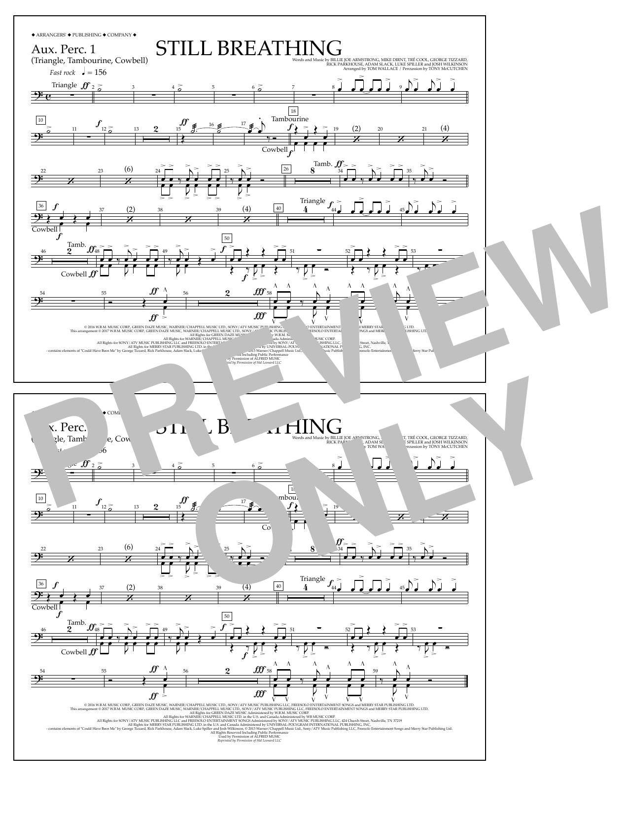 Download Tom Wallace Still Breathing - Aux. Perc. 1 Sheet Music