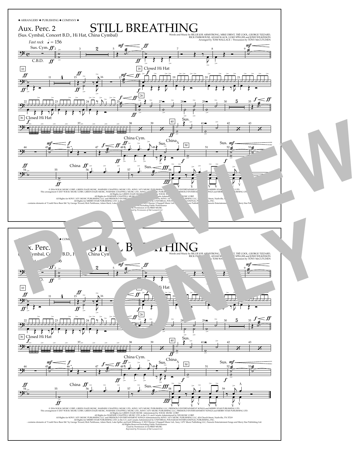 Download Tom Wallace Still Breathing - Aux. Perc. 2 Sheet Music