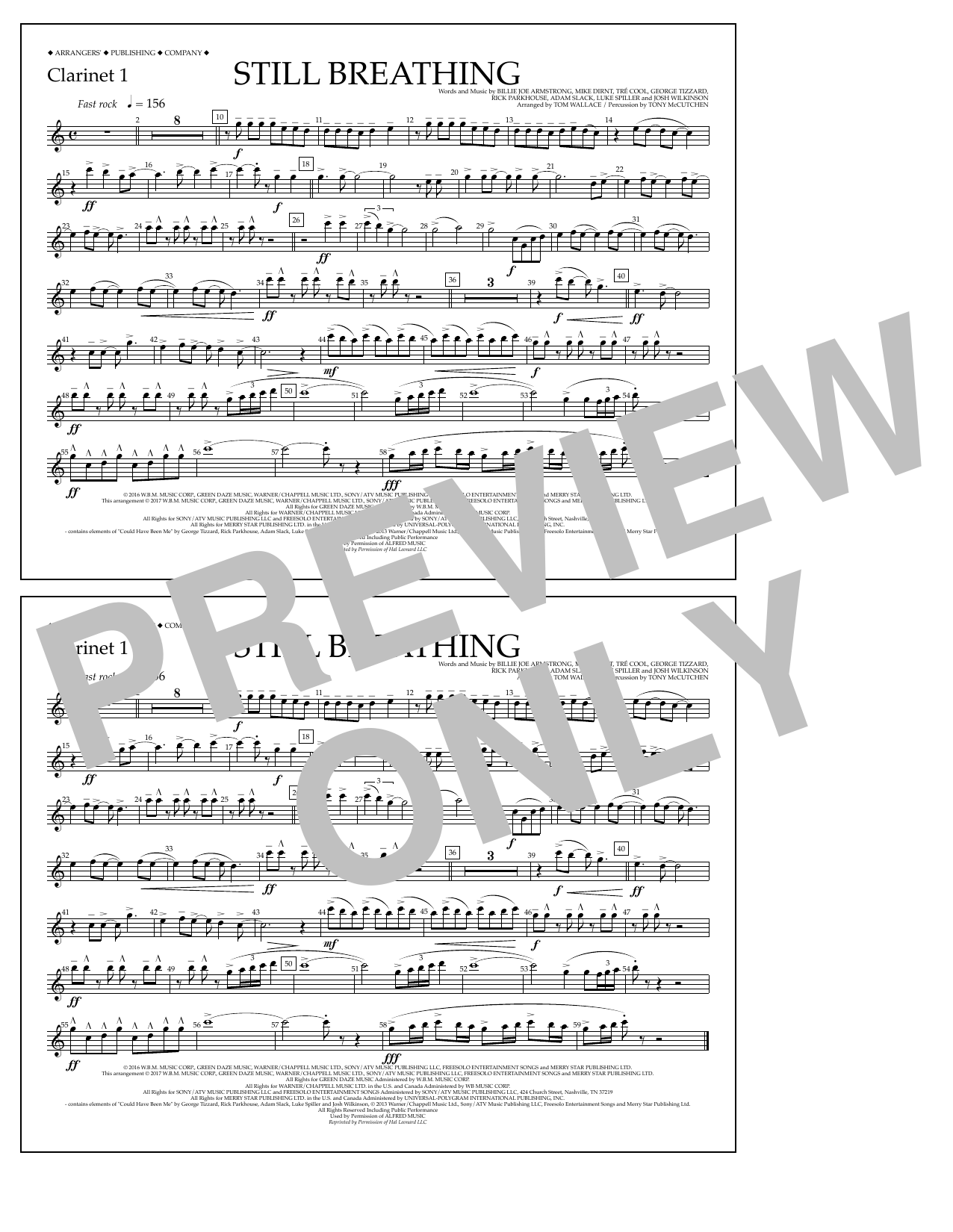 Download Tom Wallace Still Breathing - Clarinet 1 Sheet Music