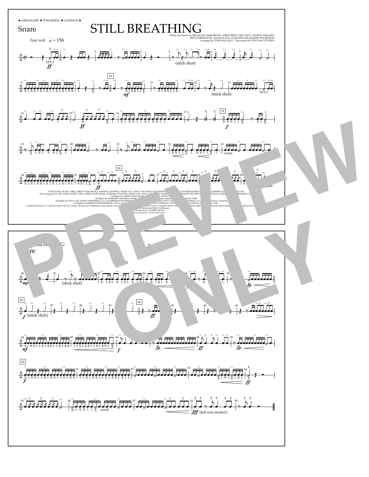 Download Tom Wallace Still Breathing - Snare Sheet Music