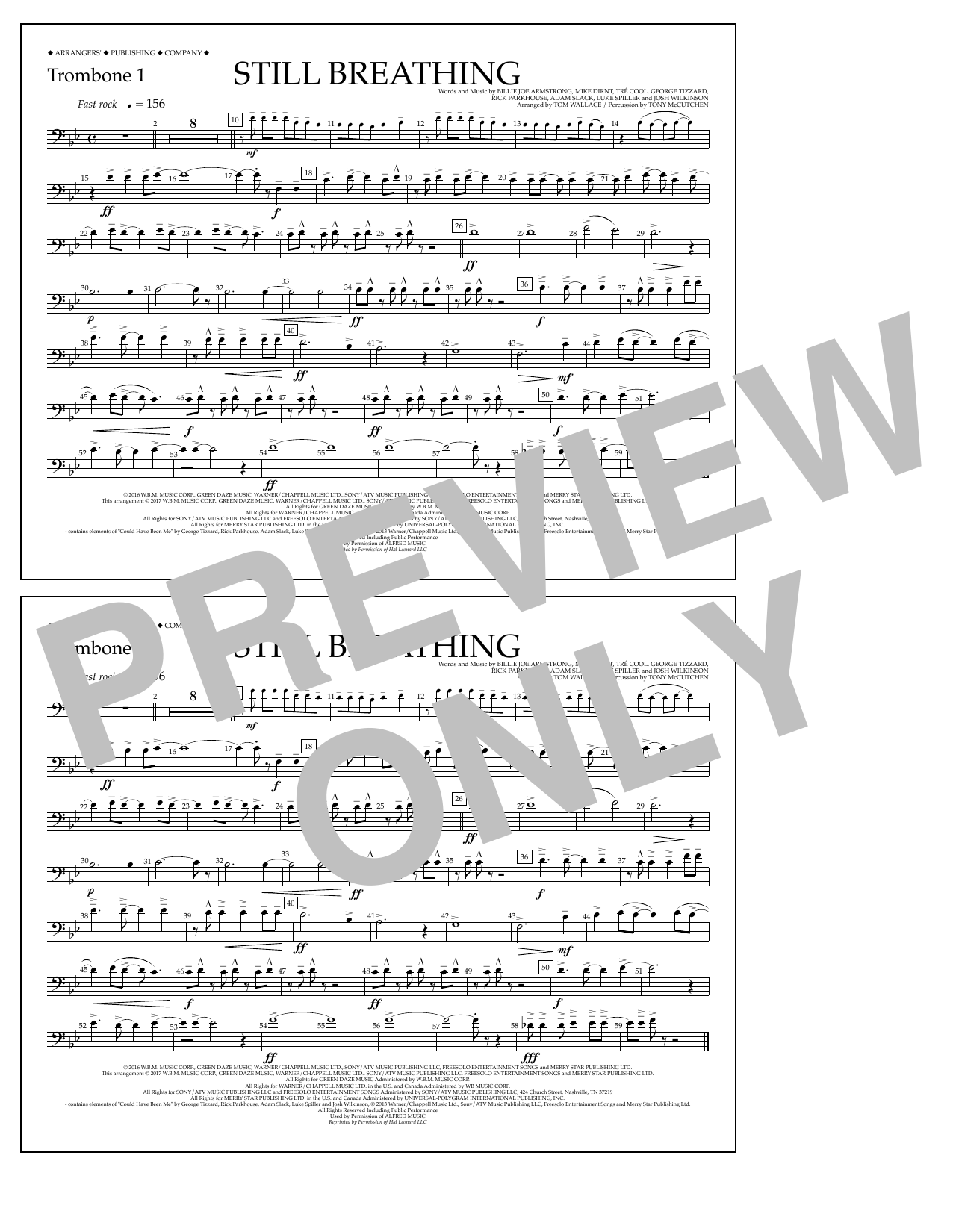Download Tom Wallace Still Breathing - Trombone 1 Sheet Music
