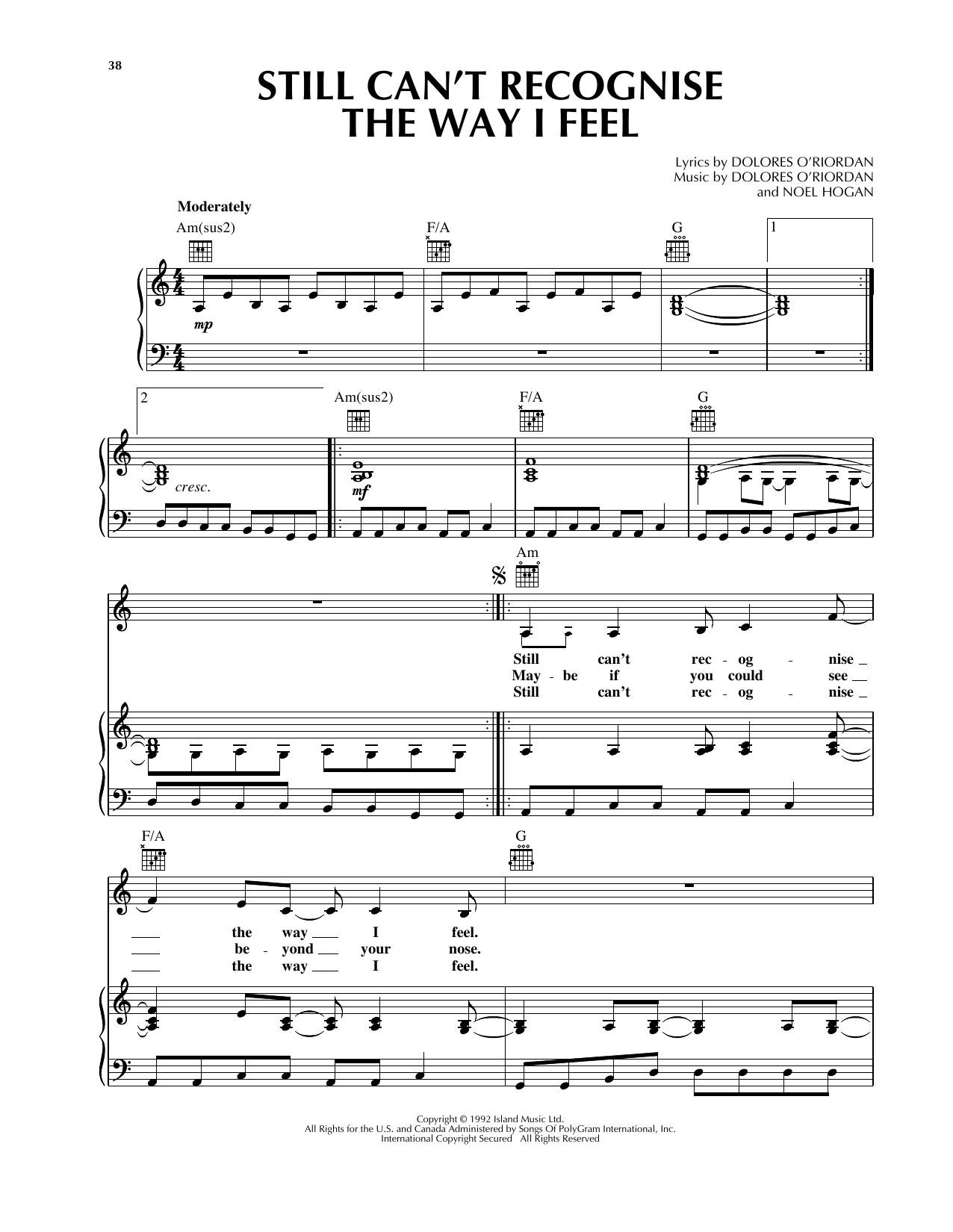 Download The Cranberries Still Can't Recognise The Way I Feel Sheet Music