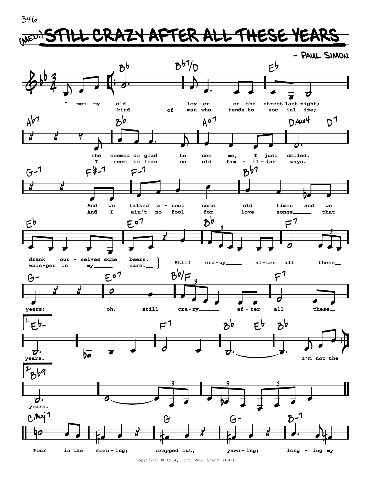 Simon & Garfunkel Still Crazy After All These Years (Low Voice) sheet music notes printable PDF score