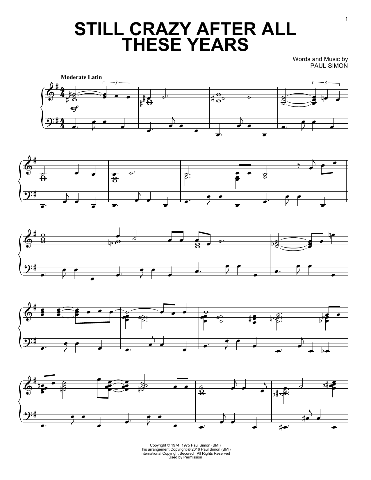 Download Simon & Garfunkel Still Crazy After All These Years Sheet Music