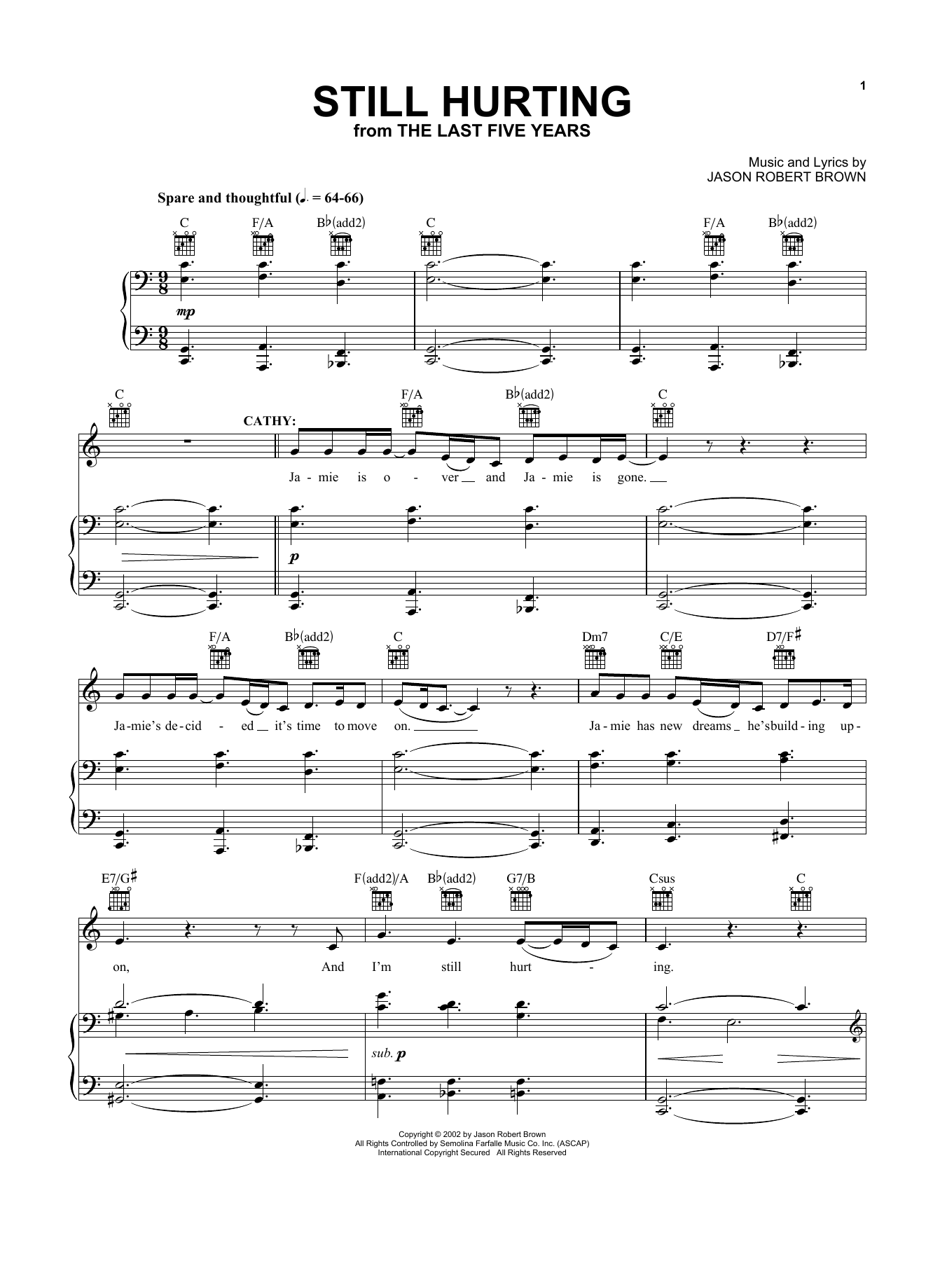 Download Jason Robert Brown Still Hurting (from The Last 5 Years) Sheet Music