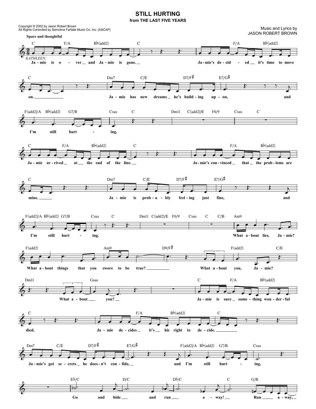 Download Jason Robert Brown Still Hurting (from The Last 5 Years) Sheet Music