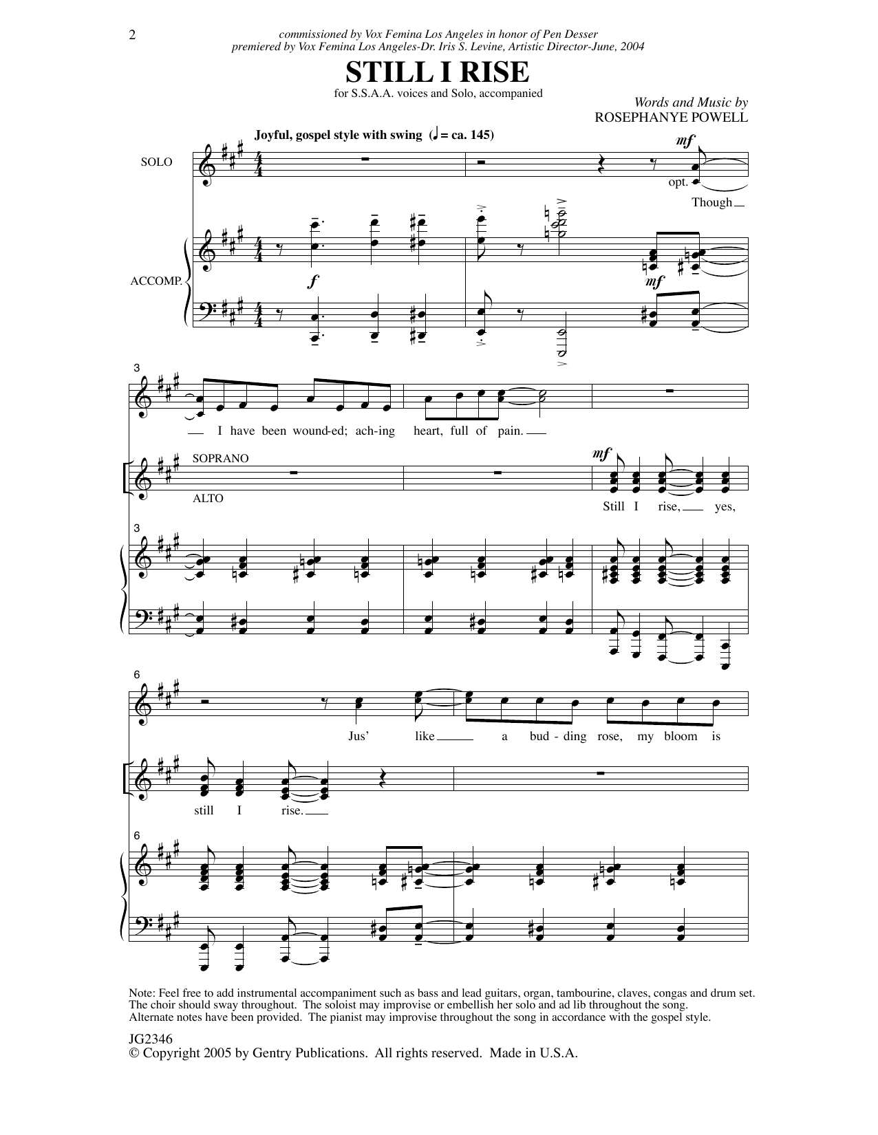 Rosephanye Powell Still I Rise sheet music notes printable PDF score