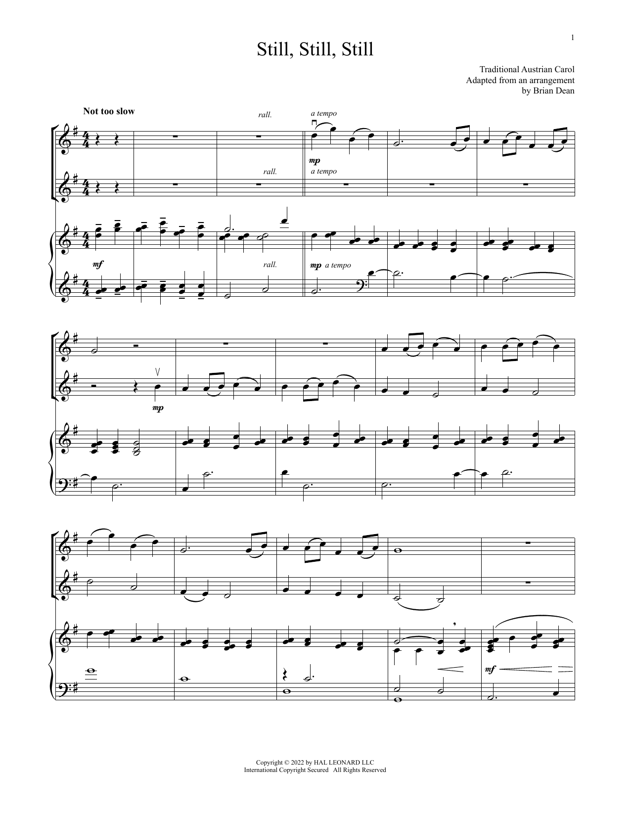 Download Traditional Austrian Text Still, Still, Still (for Violin Duet an Sheet Music