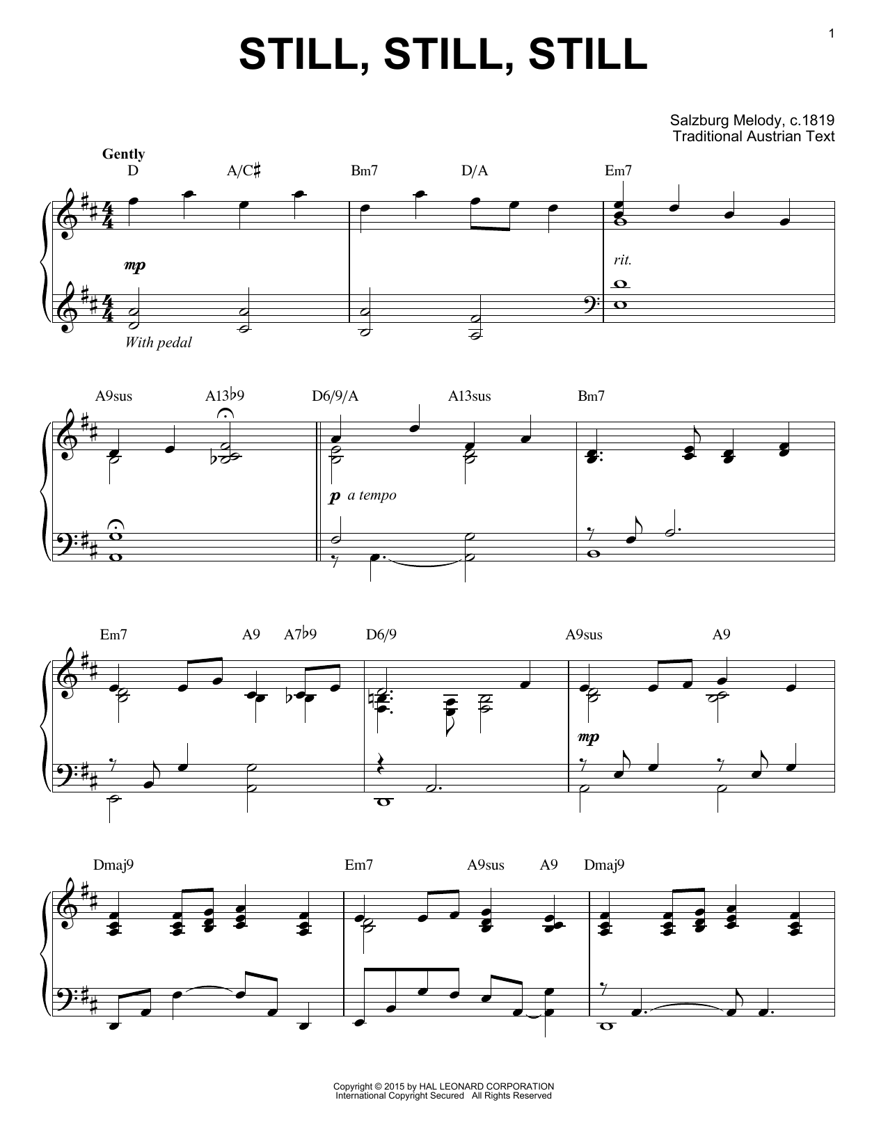Download Salzburg Melody c.1819 Still, Still, Still [Jazz version] (arr Sheet Music