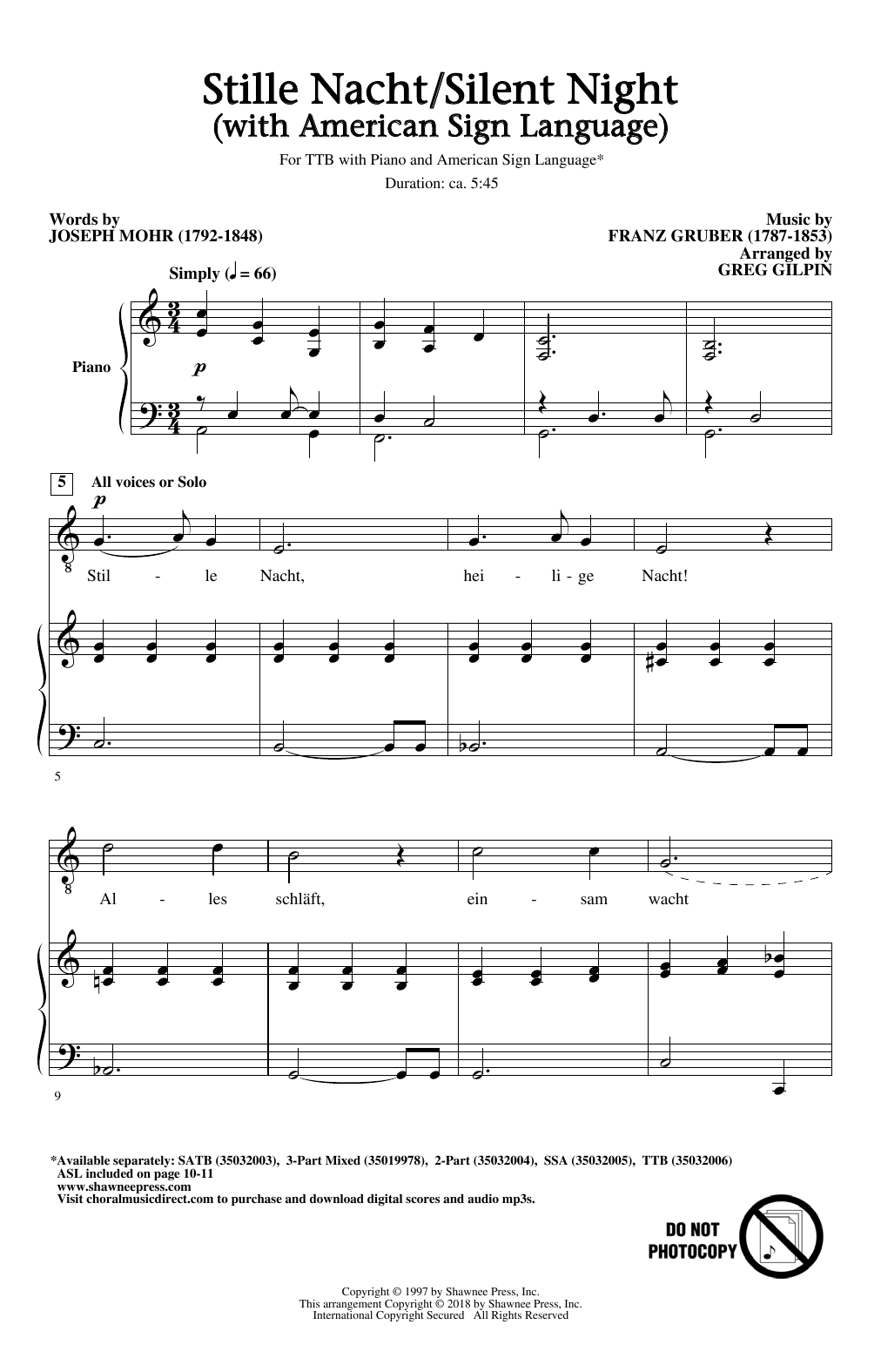 Download Greg Gilpin Stille Nacht/Silent Night (With America Sheet Music