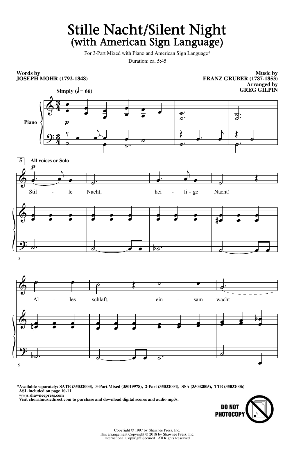 Download Greg Gilpin Stille Nacht/Silent Night (With America Sheet Music