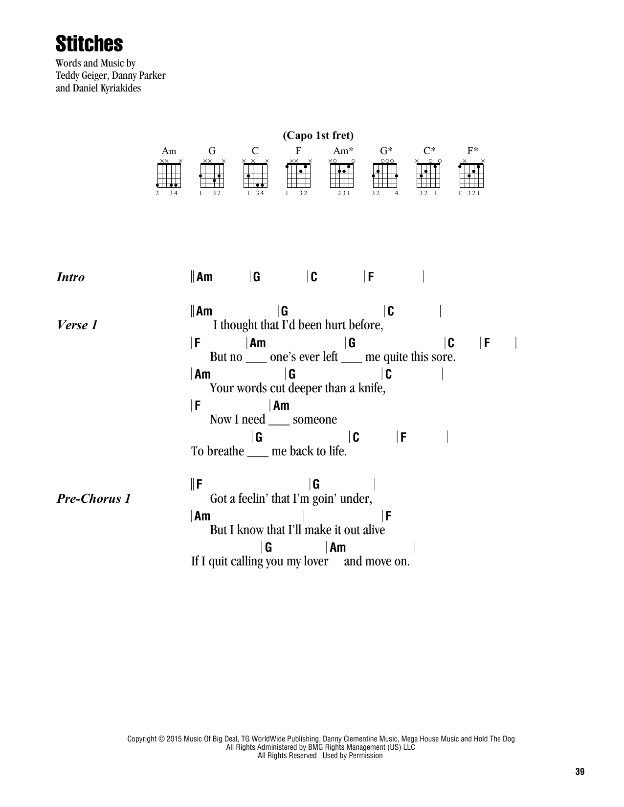 Download Shawn Mendes Stitches Sheet Music