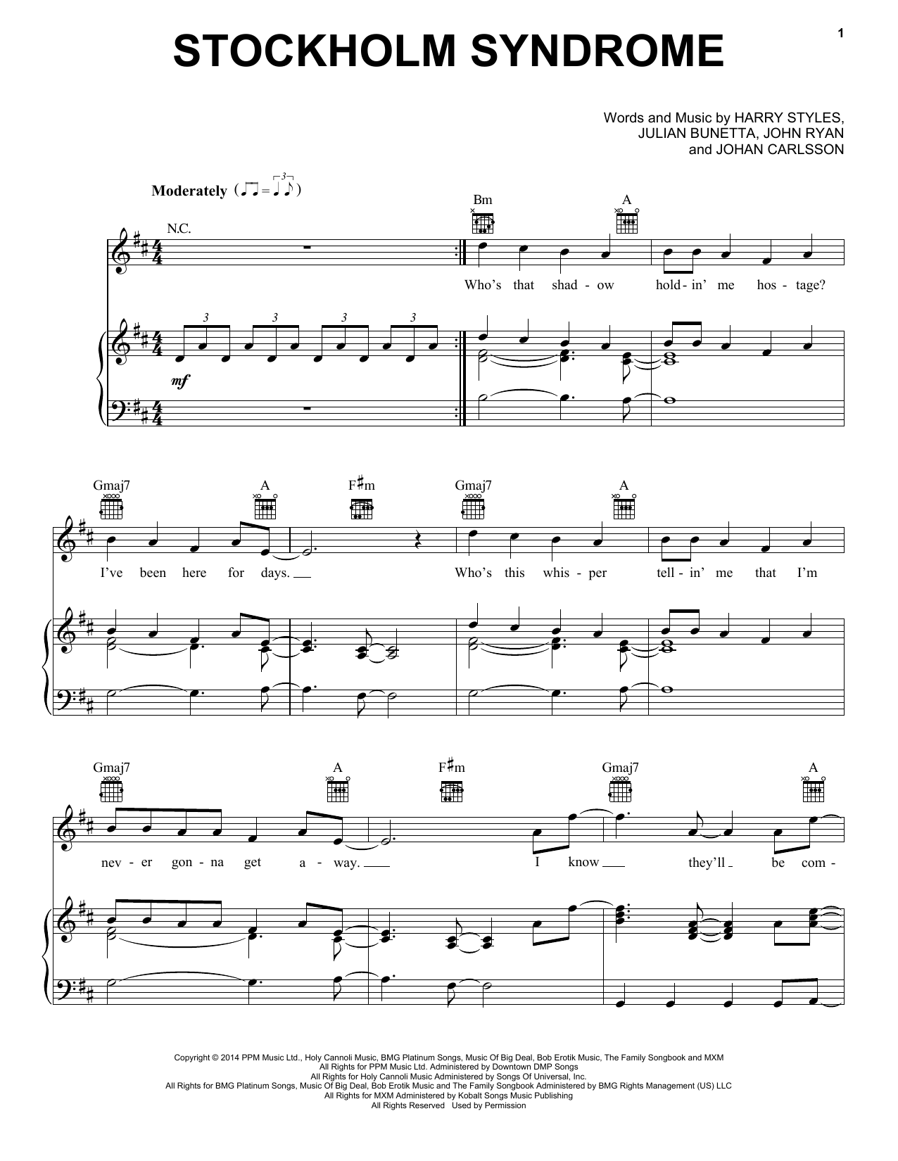 Download One Direction Stockholm Syndrome Sheet Music