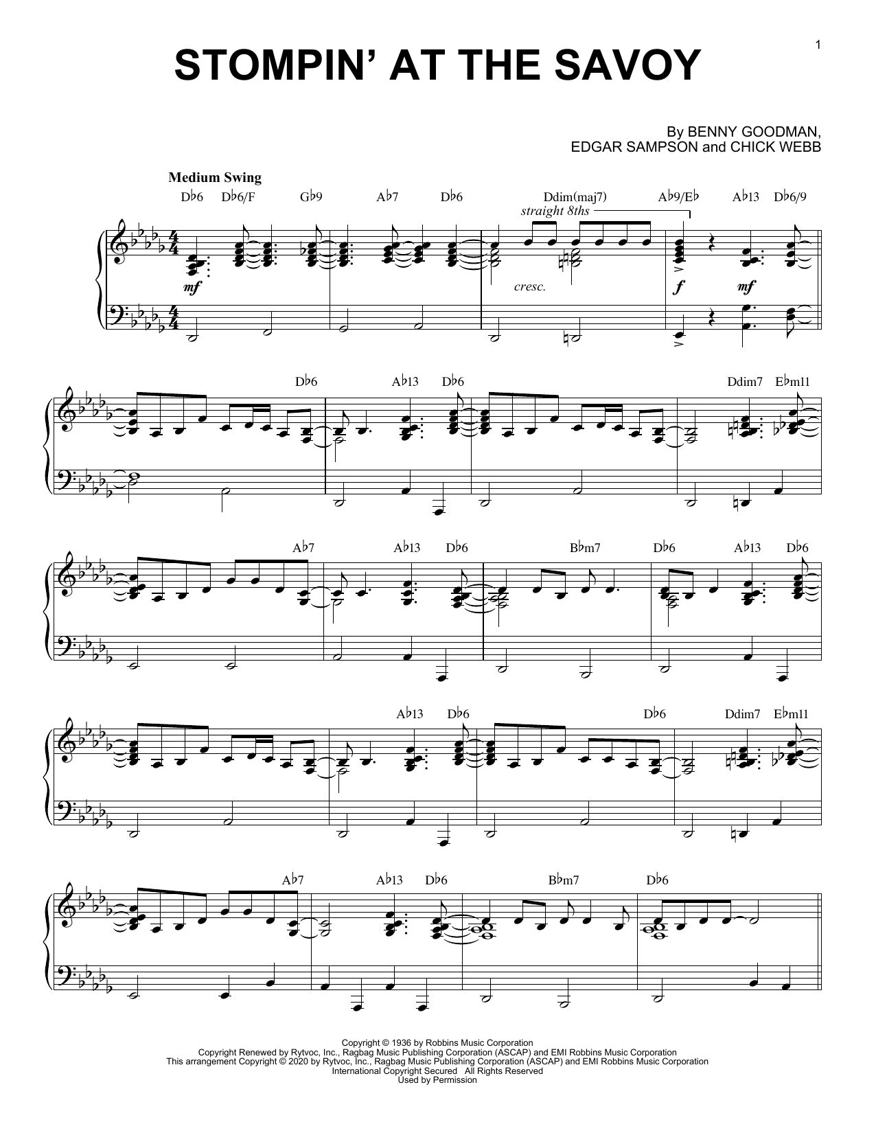 Download Benny Goodman Stompin' At The Savoy [Jazz version] (a Sheet Music
