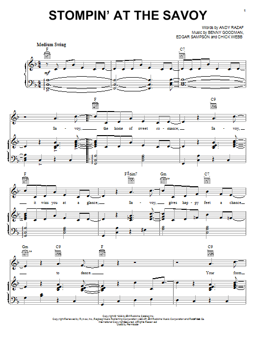 Benny Goodman Stompin' At The Savoy sheet music notes printable PDF score