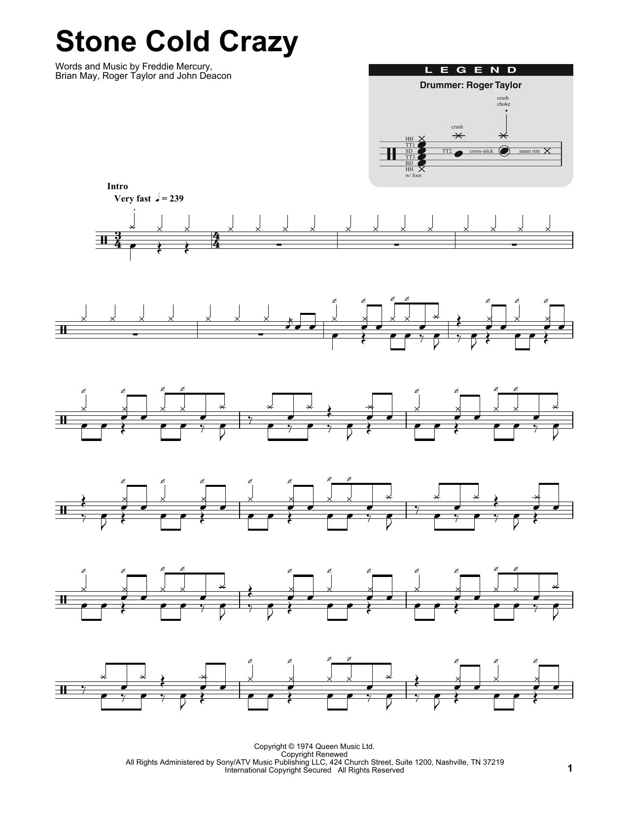 Download Queen Stone Cold Crazy Sheet Music