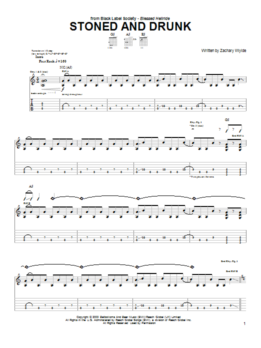 Download Black Label Society Stoned And Drunk Sheet Music